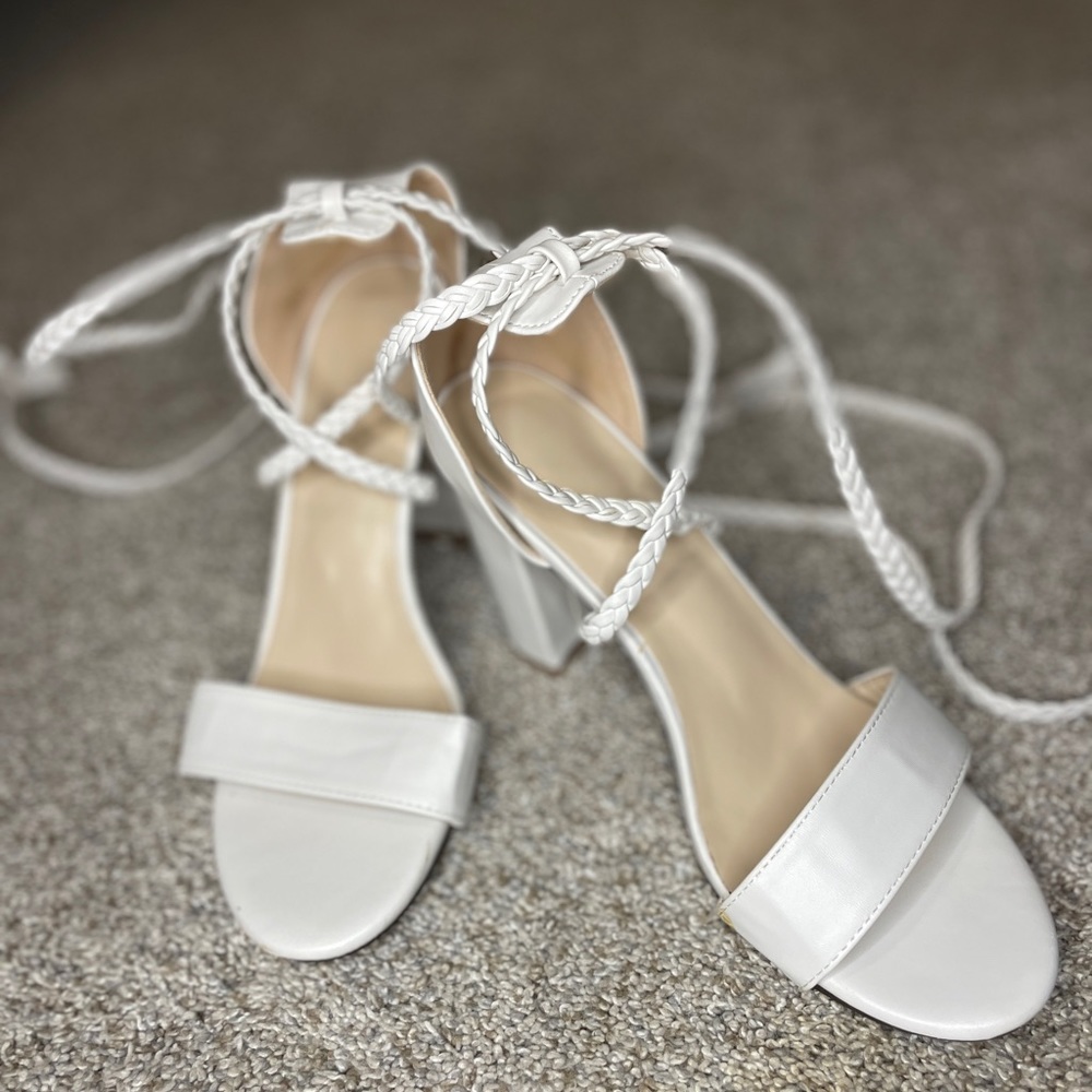 Lace-up women’s white heels size 9 (3 inch heel)
